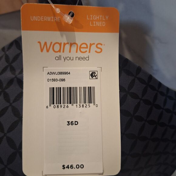 Warners This Is Not A Bra Underwire T-Shirt Bra 36D NWT 01593 Gunmetal Geo Print - Picture 4 of 8